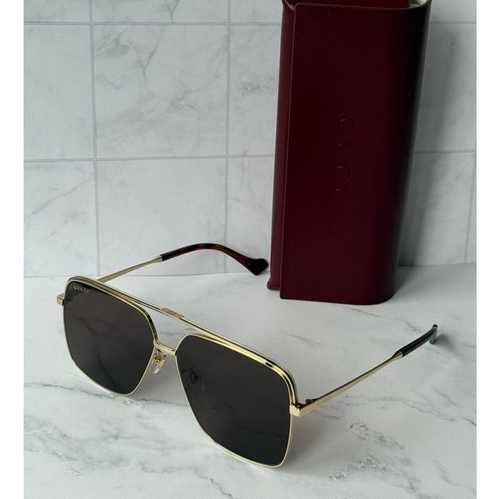 NEW Gucci GG1099SA Gold Brown Lens Navigator Sunglasses